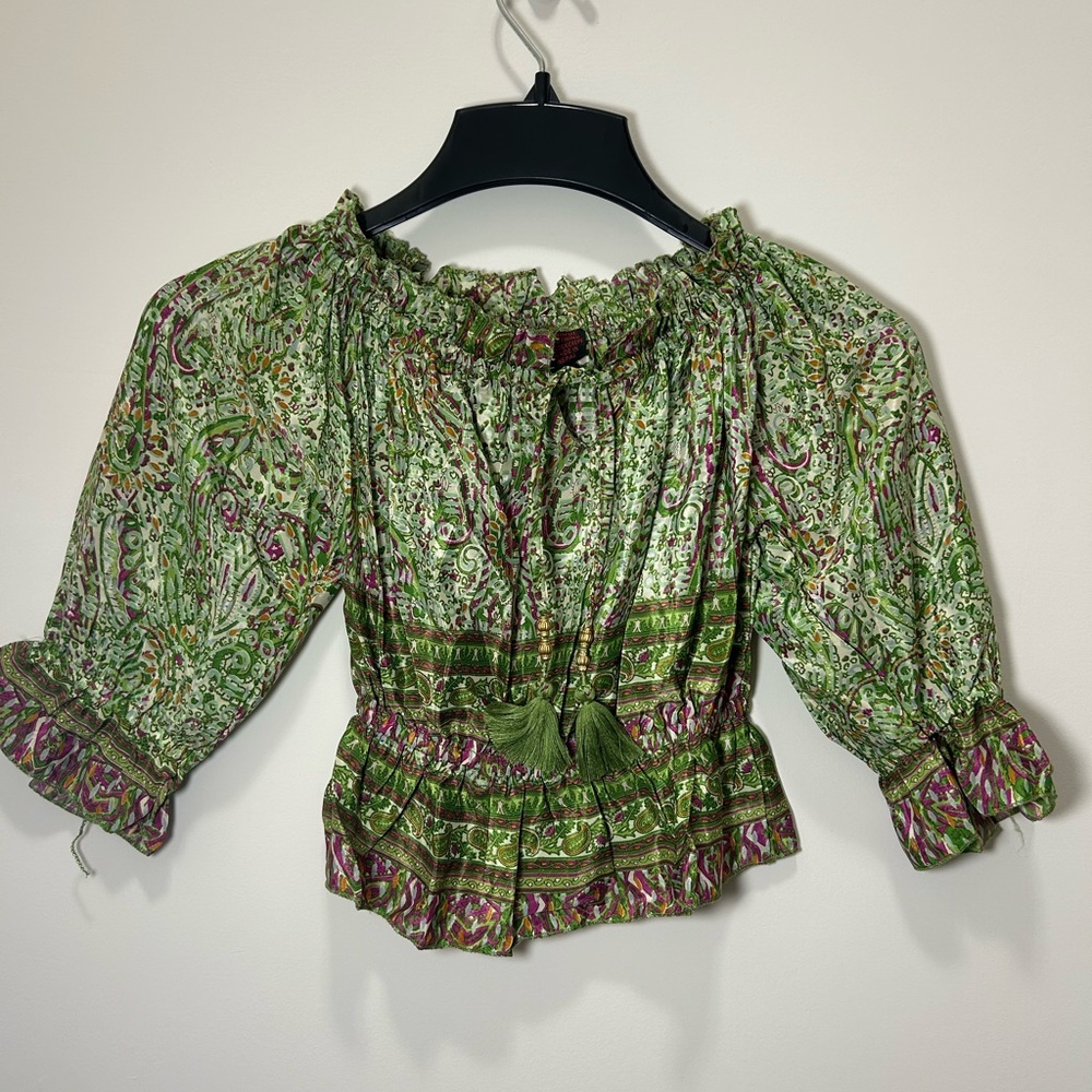 NEW Boho Green Paisley Women's Off Shoulder Top